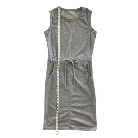 Essentials Basic Sleeveless Casual Drawstring Midi Dress Gray Size Medium - Picture 5 of 11